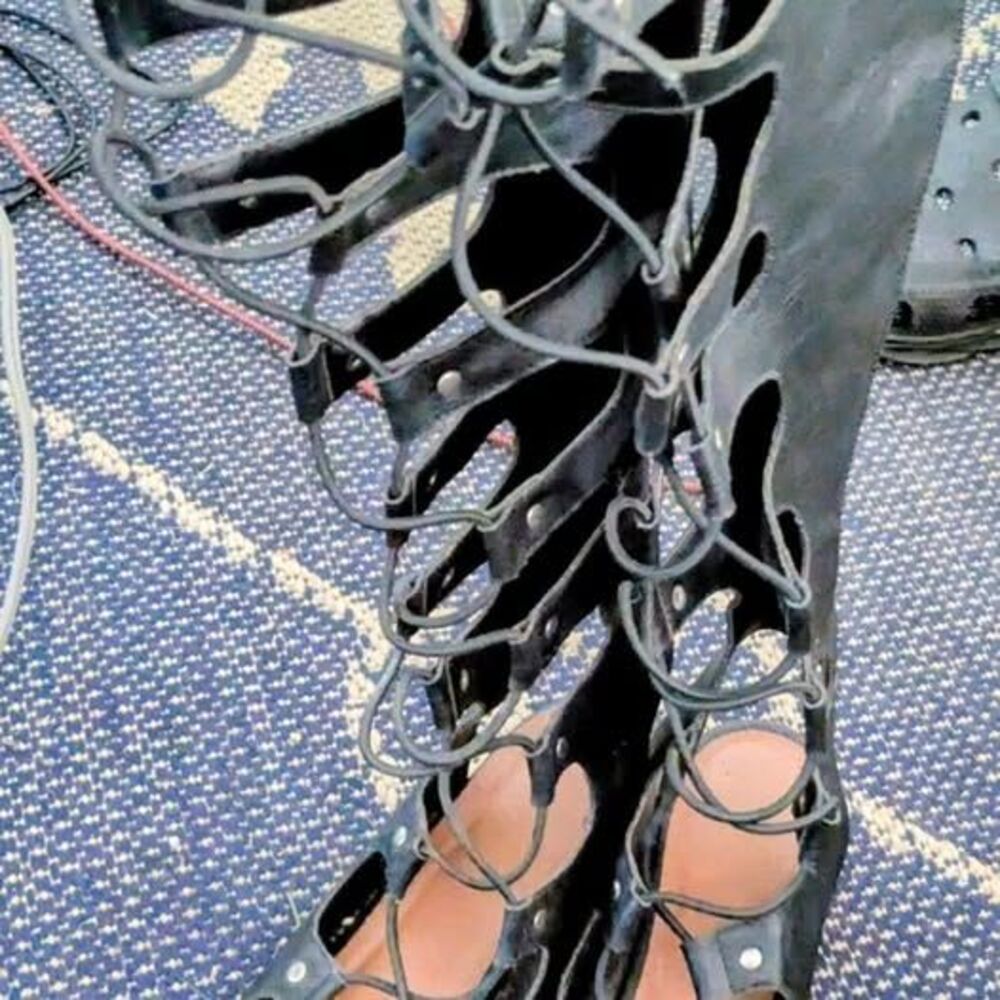 Sexy Tall Black Gladiator Sandals - Lace-Up Knee High Boho Festival Boots